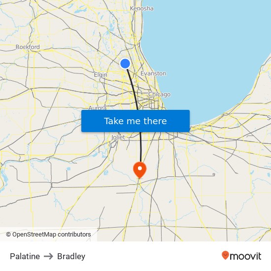 Palatine to Bradley map