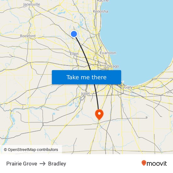 Prairie Grove to Bradley map