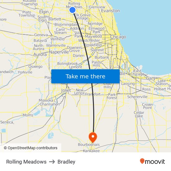 Rolling Meadows to Bradley map