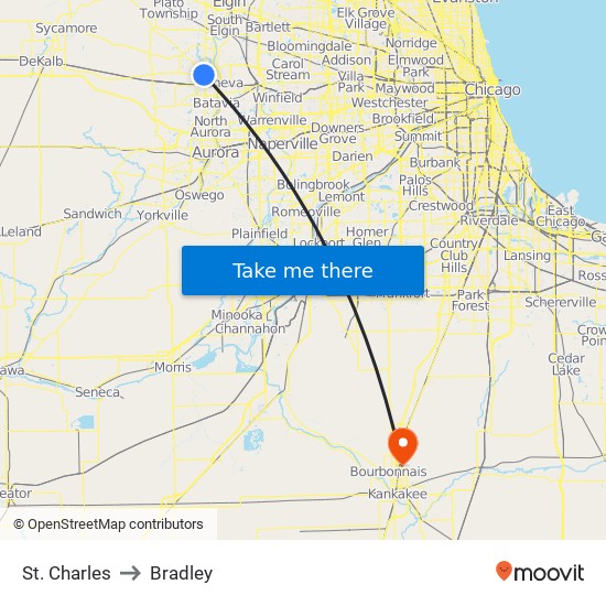 St. Charles to Bradley map