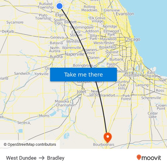 West Dundee to Bradley map