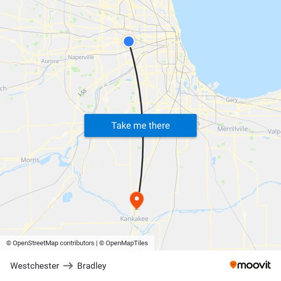 Westchester to Bradley map