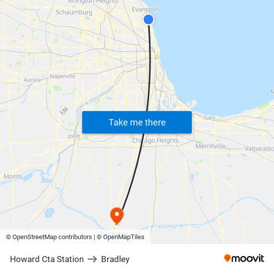 Howard Cta Station to Bradley map