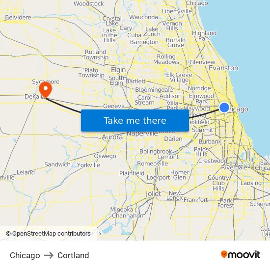 Chicago to Cortland map