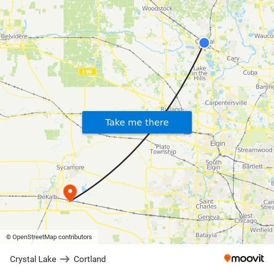 Crystal Lake to Cortland map