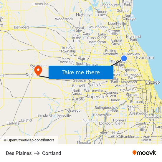 Des Plaines to Cortland map