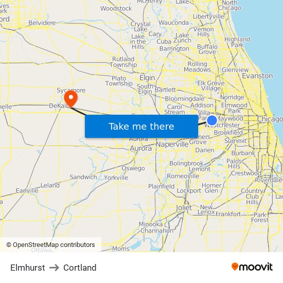 Elmhurst to Cortland map