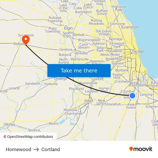 Homewood to Cortland map