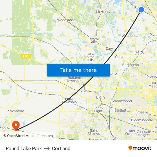 Round Lake Park to Cortland map