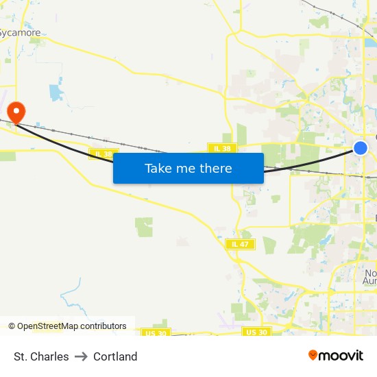 St. Charles to Cortland map