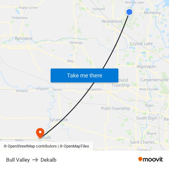 Bull Valley to Dekalb map