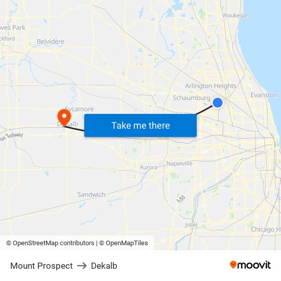 Mount Prospect to Dekalb map