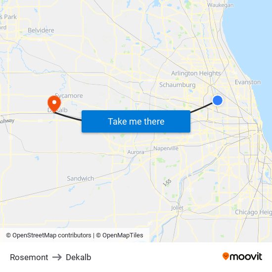 Rosemont to Dekalb map