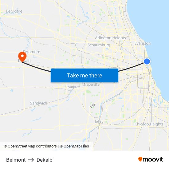 Belmont to Dekalb map