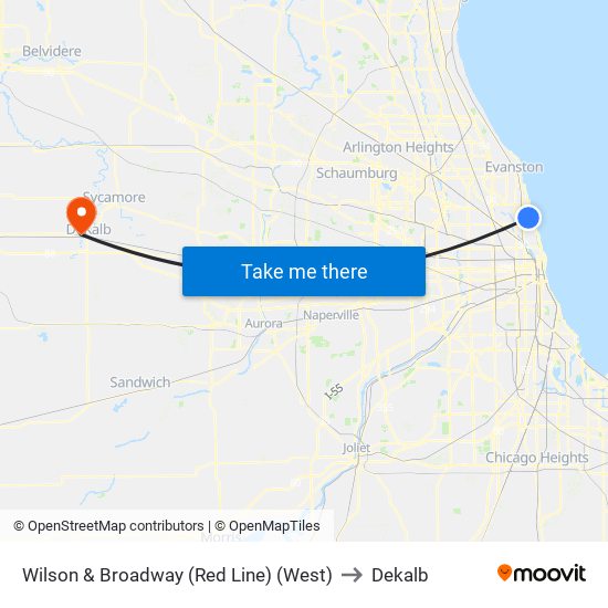 Wilson & Broadway (Red Line) (West) to Dekalb map