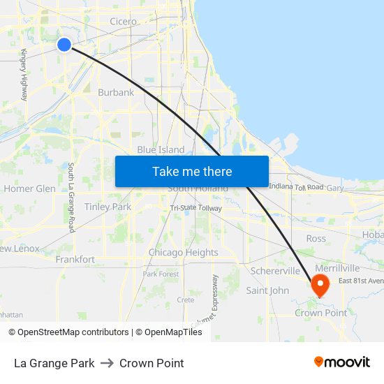 La Grange Park to Crown Point map