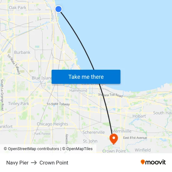 Navy Pier to Crown Point map
