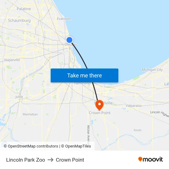 Lincoln Park Zoo to Crown Point map