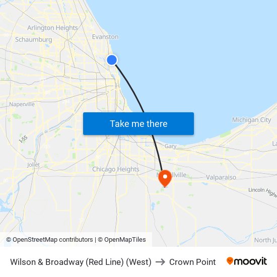 Wilson & Broadway (Red Line) (West) to Crown Point map