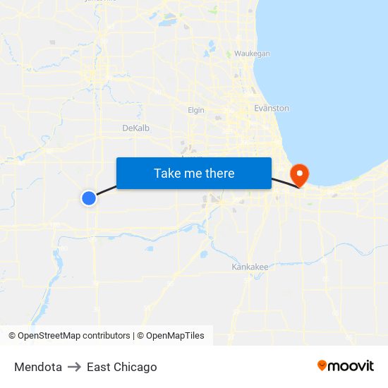 Mendota to East Chicago map