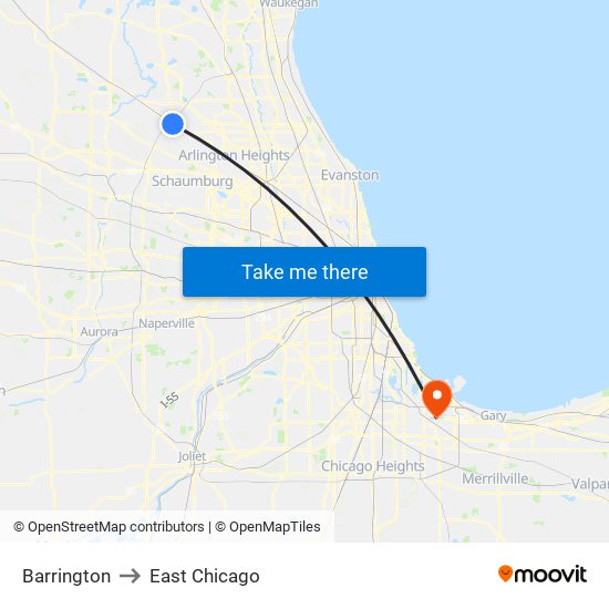 Barrington to East Chicago map