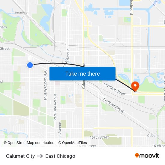 Calumet City to East Chicago map