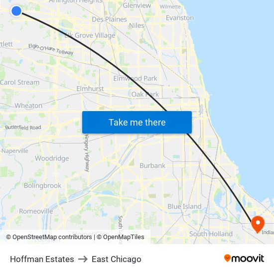 Hoffman Estates to East Chicago map