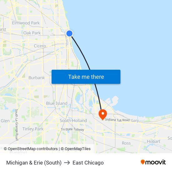 Michigan & Erie (South) to East Chicago map