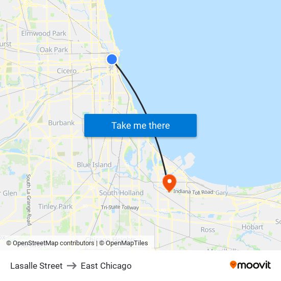 Lasalle Street to East Chicago map