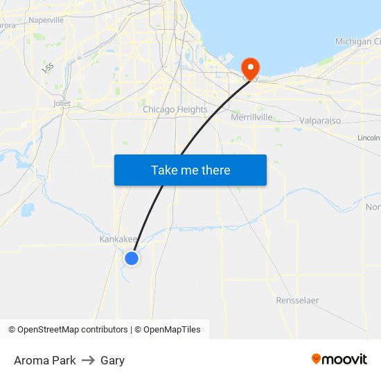 Aroma Park to Gary map
