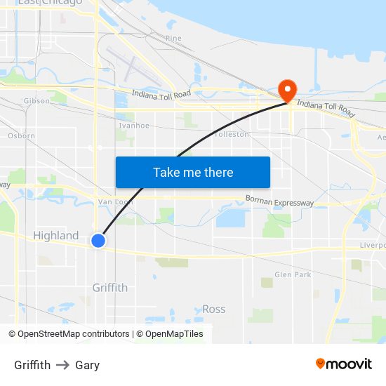 Griffith to Gary map
