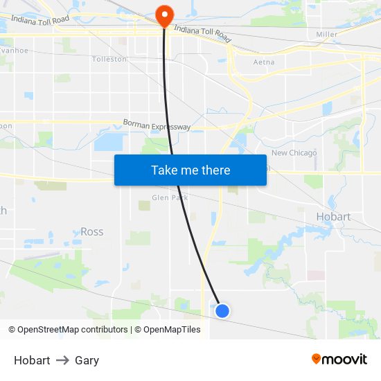 Hobart to Gary map