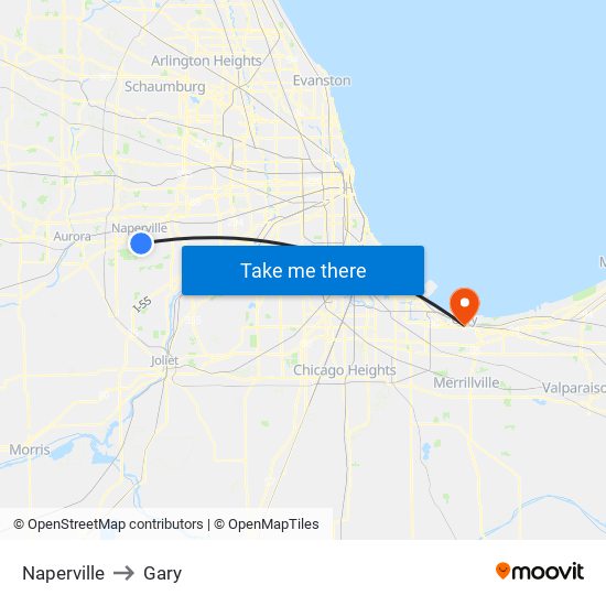 Naperville to Gary map