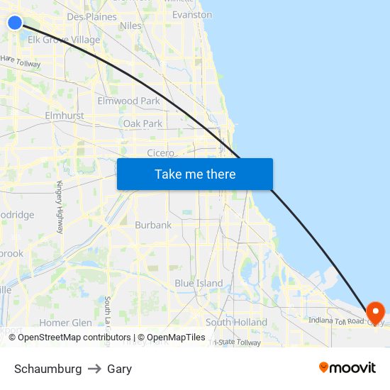 Schaumburg to Gary map