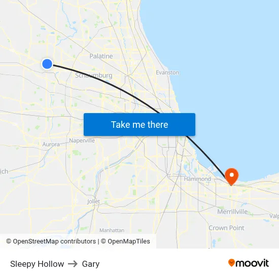 Sleepy Hollow to Gary map