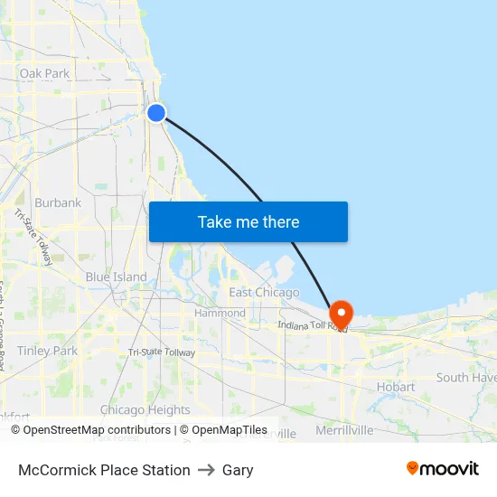 McCormick Place Station to Gary map