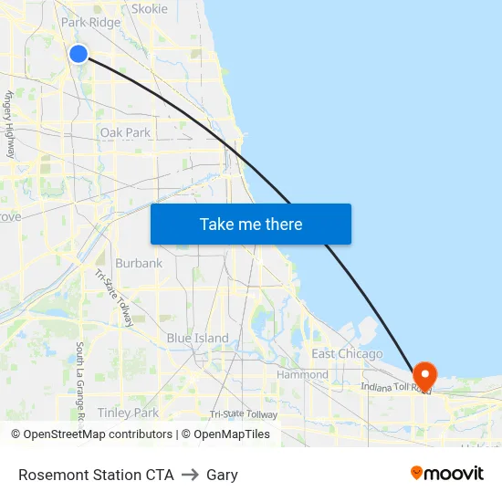 Rosemont Station CTA to Gary map