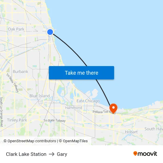Clark Lake Station to Gary map