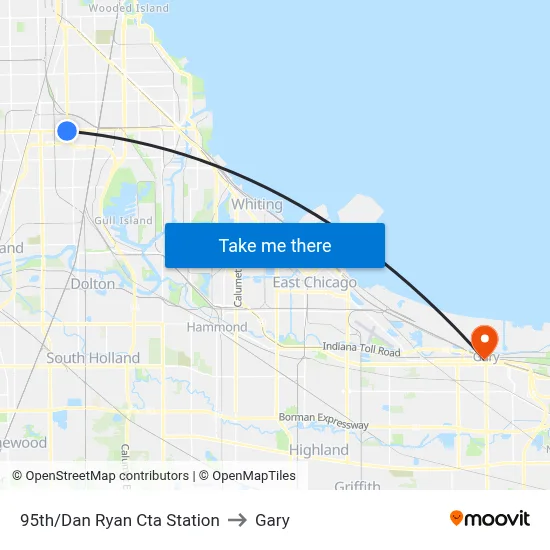 95th/Dan Ryan Cta Station to Gary map