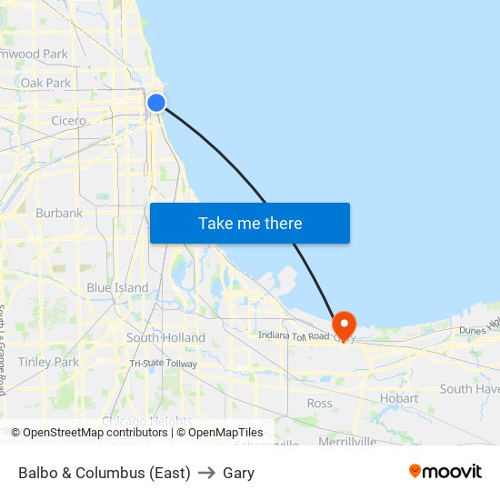Balbo & Columbus (East) to Gary map