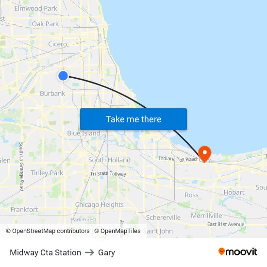 Midway Cta Station to Gary map