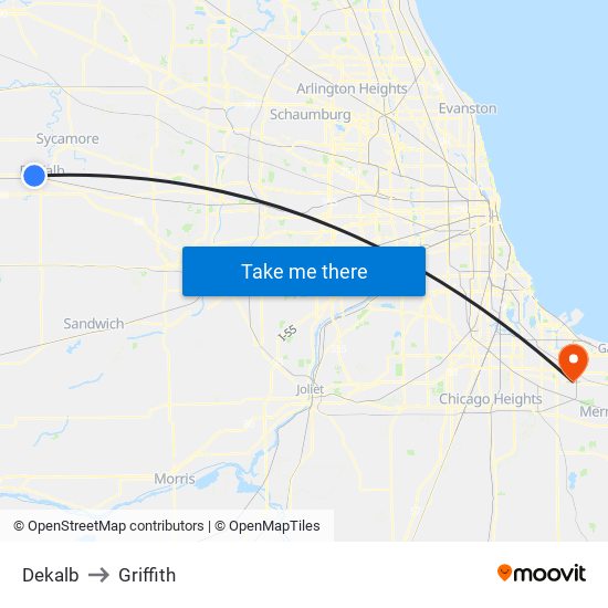 Dekalb to Griffith map
