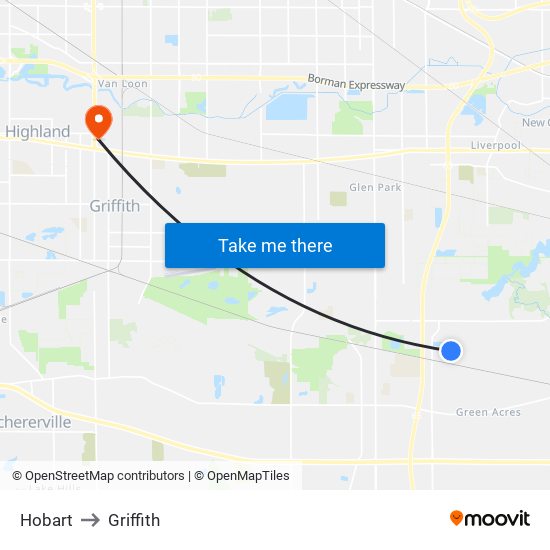 Hobart to Griffith map