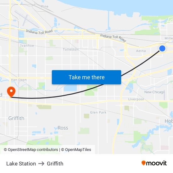 Lake Station to Griffith map