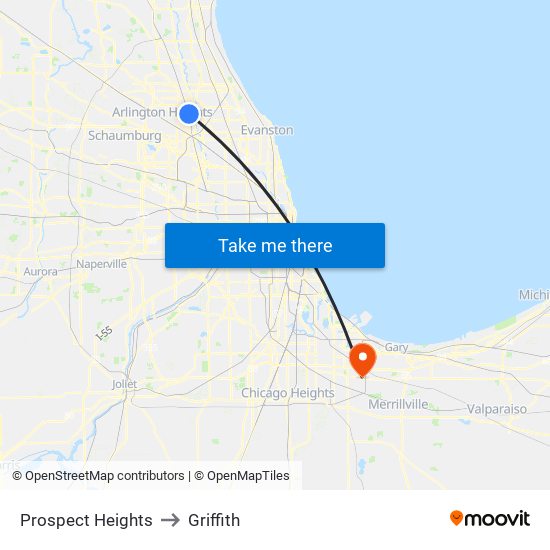 Prospect Heights to Griffith map