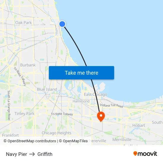 Navy Pier to Griffith map