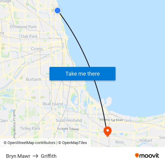 Bryn Mawr to Griffith map