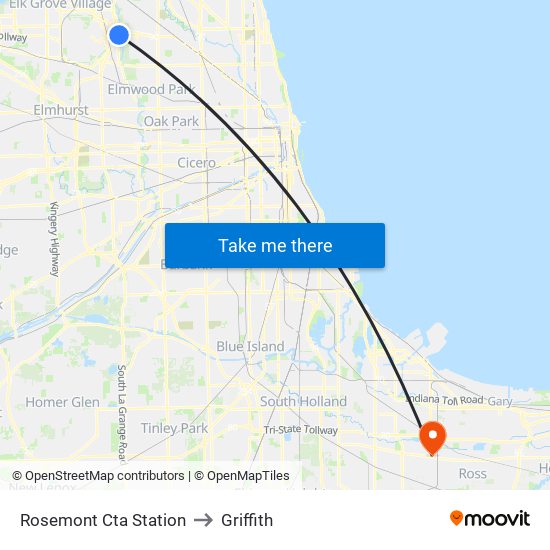 Rosemont Cta Station to Griffith map
