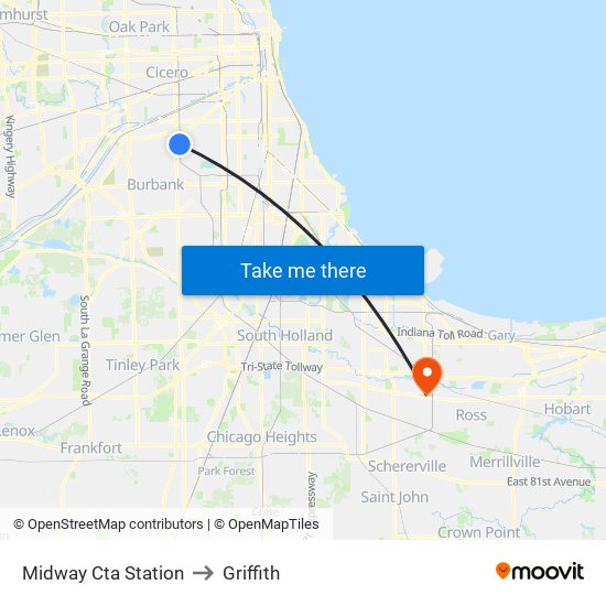 Midway Cta Station to Griffith map