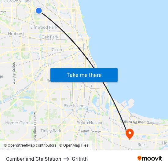 Cumberland Cta Station to Griffith map